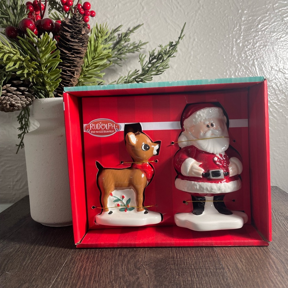 Santa and Rudolph salt, and pepper shakers